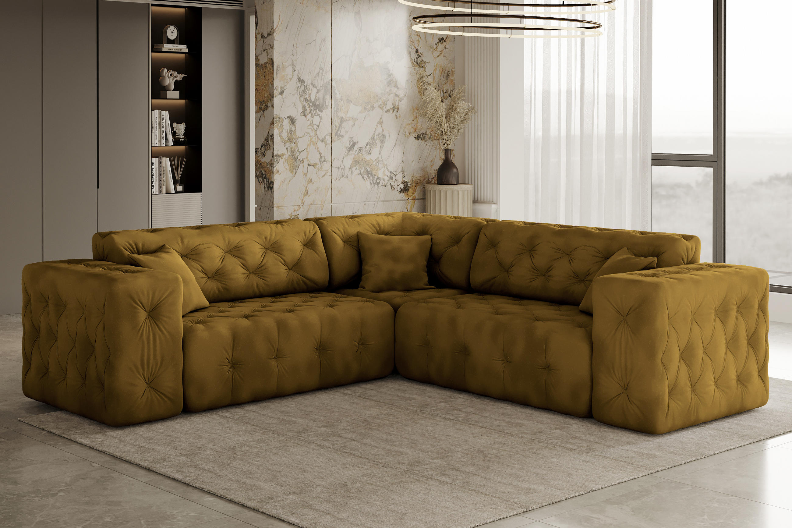 CORNER LUX, Gesteppt, Stoff Whisper, Golden - Goldfarben, Holz/Textil (246/246cm) - Kaiser Möbel