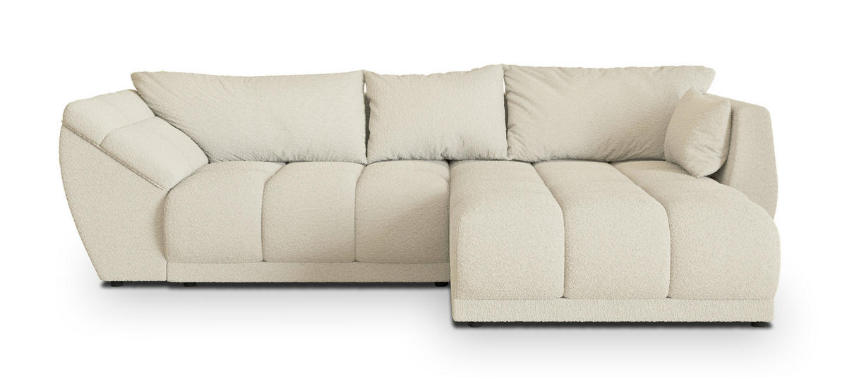 ECKSOFA ORENTI R-S Creme Boucle-Stoff mit Schlaffunktion - Creme, Holz (287/182cm) - MASSENO
