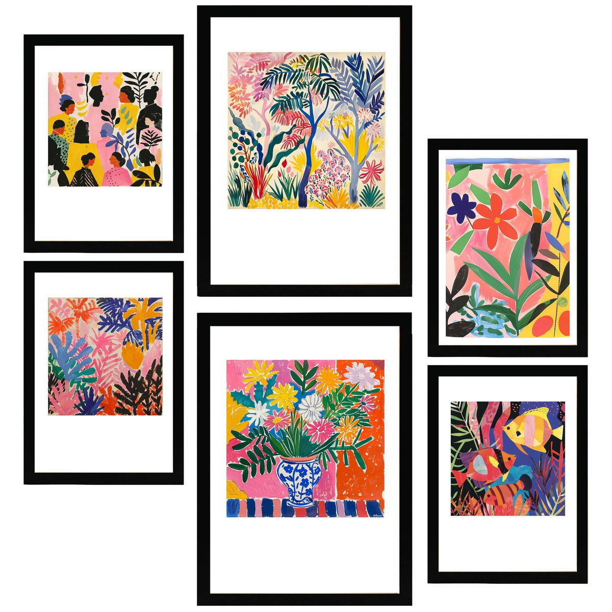 POSTER Set Mit 6 Farben & Formen Von Matisse A3 & A4 Schwarzer Rahmen - Schwarz, Papier (29/3cm) - Nacnic