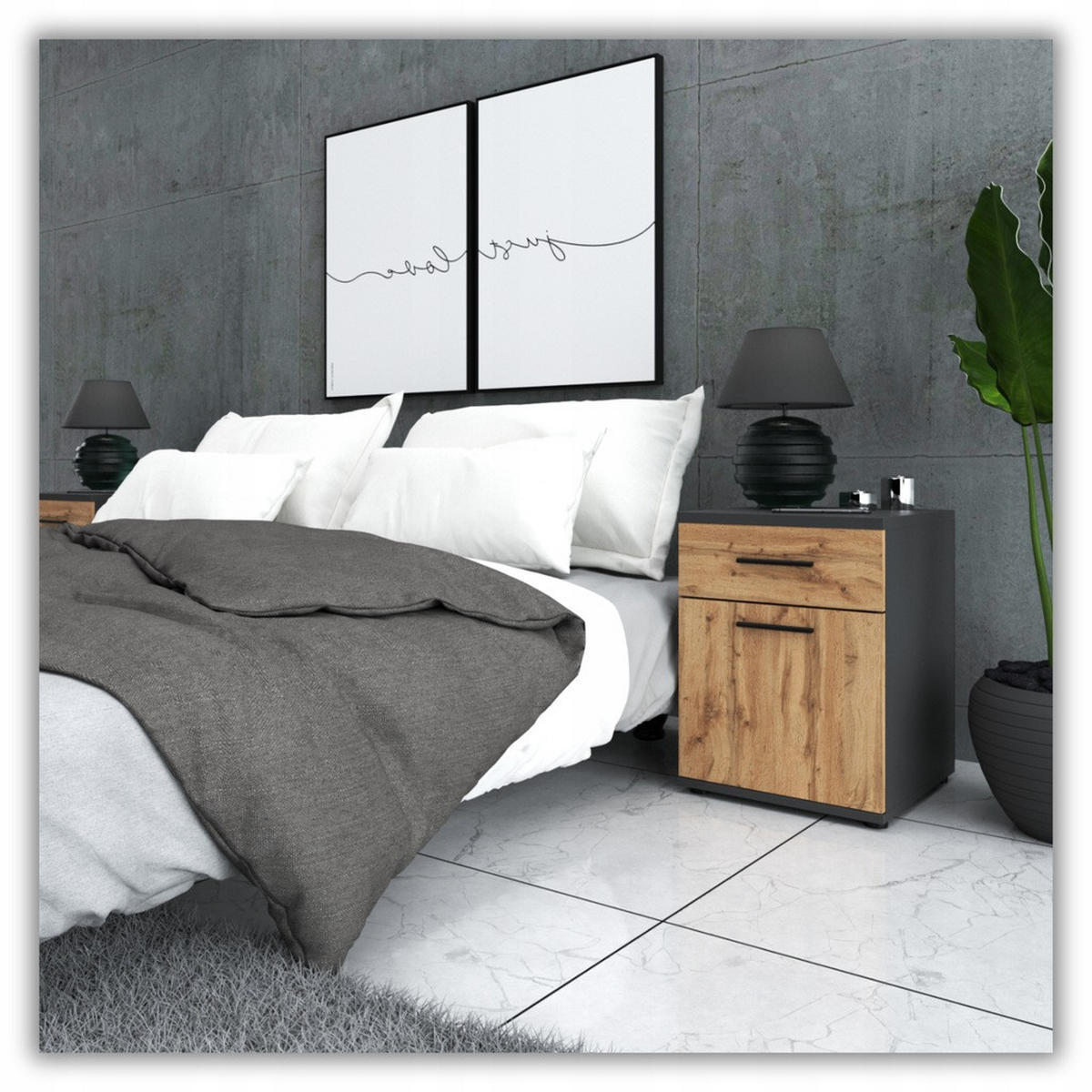 NACHTTISCH - GRAU/EICHE WOTAN - Eiche Wotan/Grau, Holz (40/52/40.5cm) - Stiv Meble