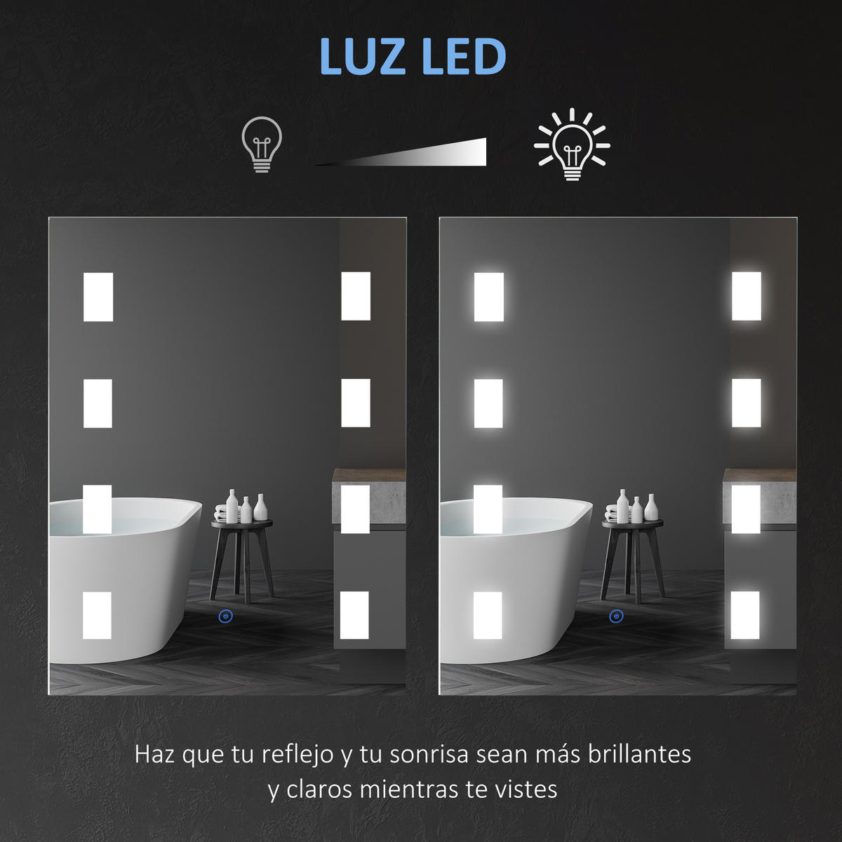 BADSPIEGEL mit LED-Beleuchtung und Antibeschlagfunktion, Touch-Schalter, 70 x 50 cm ,Silber - Silberfarben, Glas (70/50/2.7cm) - Vallsero