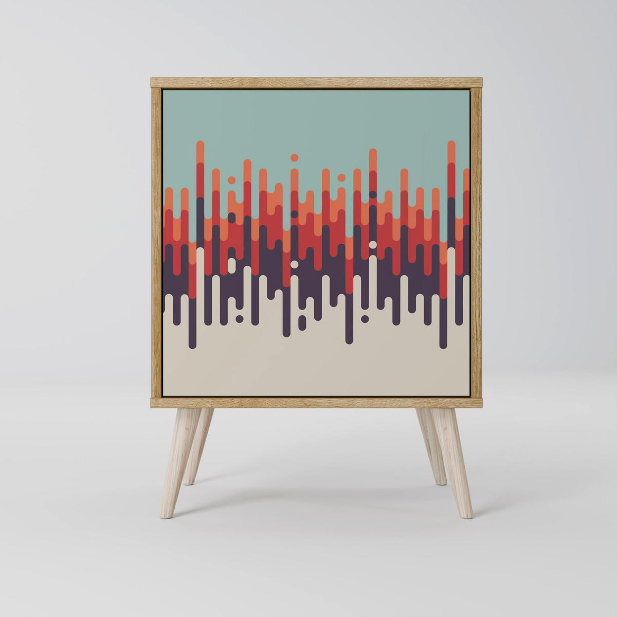SIDEBOARD CHROMA CONTOURS, Grau, 57,5x42x75,5 cm, Goldfarbene Metallfüße - Goldfarben/Multicolor, Holzwerkstoff/Metall (57.5/75.5/42cm) - SpaceRebels