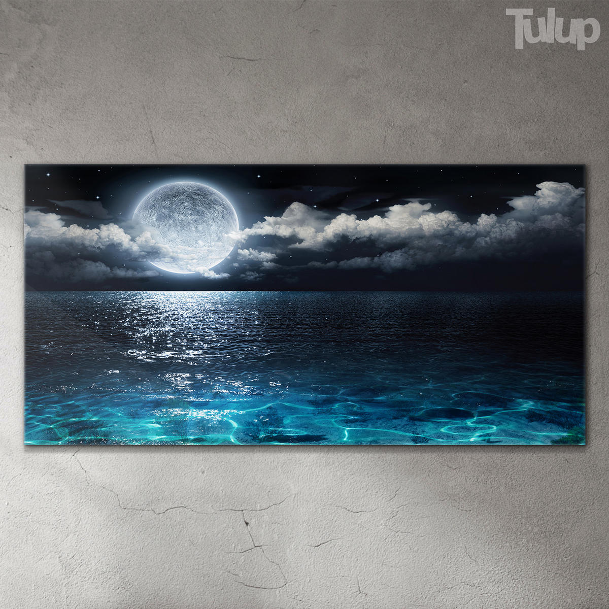 GLASBILD 120x60 cm Vollmond - Petrol, Glas (120/60cm) - TULUP