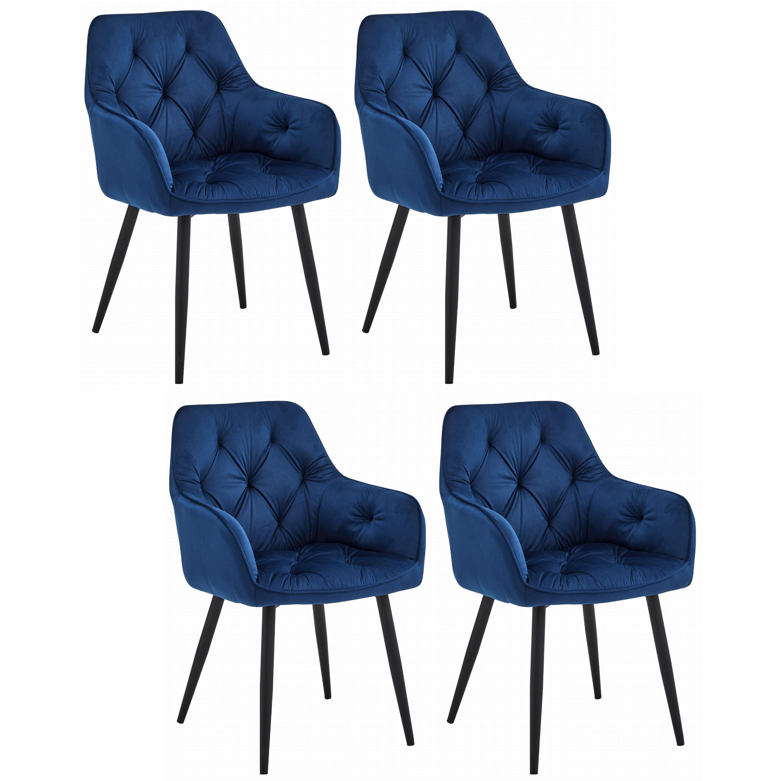 STUHL IRGOLI 4-er Set, Blau, Schwarz, mit Samtstoff gepolstert - Blau, Textil/Metall (56/84/62cm) - Komodee