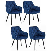 STUHL IRGOLI 4-er Set, Blau, Schwarz, mit Samtstoff gepolstert - Blau, Textil/Metall (56/84/62cm) - Komodee