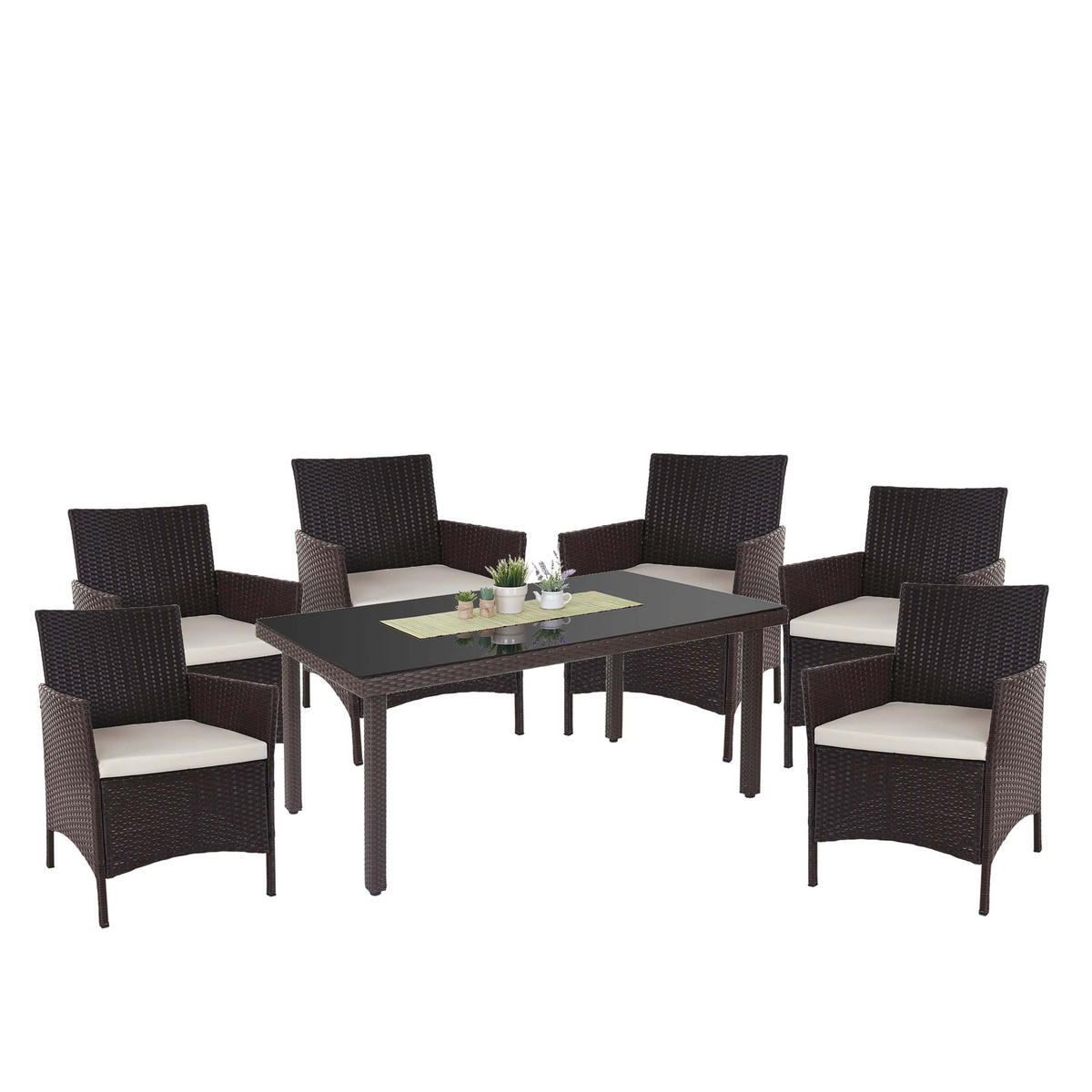 GARTENGARNITUR Polyrattan Braun Kissen Creme - Braun, Metall - PROREGAL