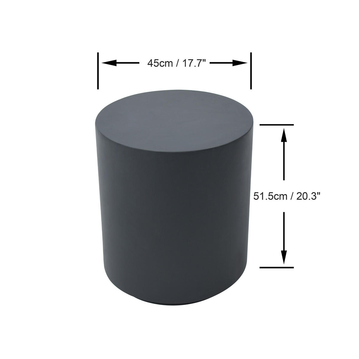 BEISTELLTISCH ROME Rund Groß Zementoptik 45 x 45 x 51 cm - Schwarz, Naturmaterialien (45/45/51cm) - Elementi