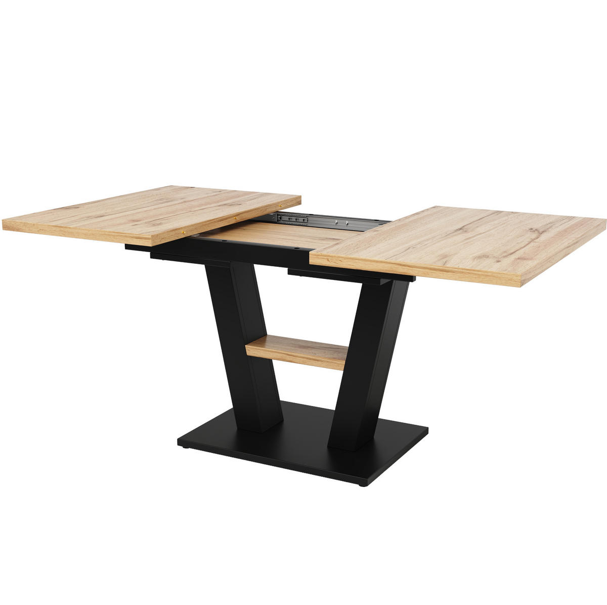 ESSTISCH aus MDF und Metall 118-157x70x75 cm Schwarz/Natur ausziehbar mit Nivellierfüßen - Naturfarben, Holzwerkstoff (157/70/75cm) - Modfu