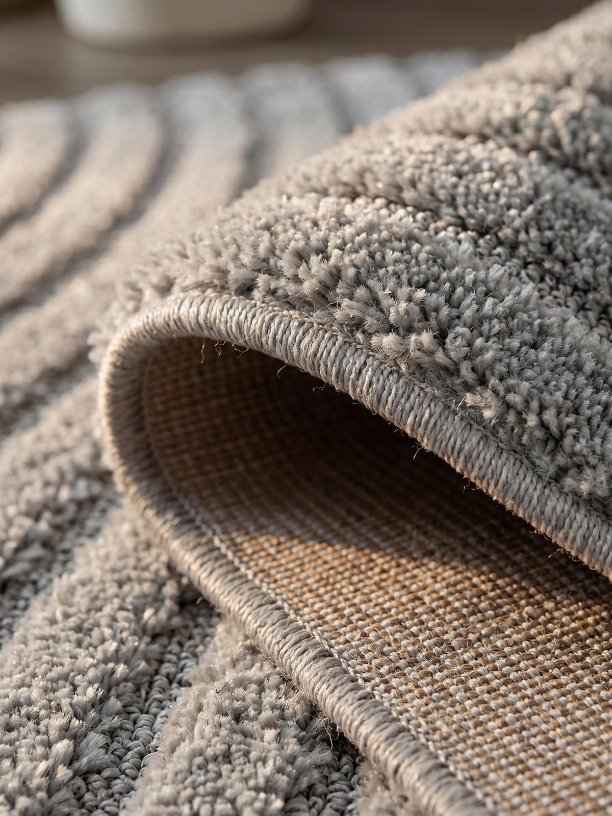 TEPPICH Wohnzimmer Hoch-Tief 3D-Effekt Organische Bögen mit 3D-Effekt OEKO-TEX 3D-Relief Boho Rund Silber 200x200 – RIGI - Silberfarben, Textil (200/200cm) - KADIMA DESIGN