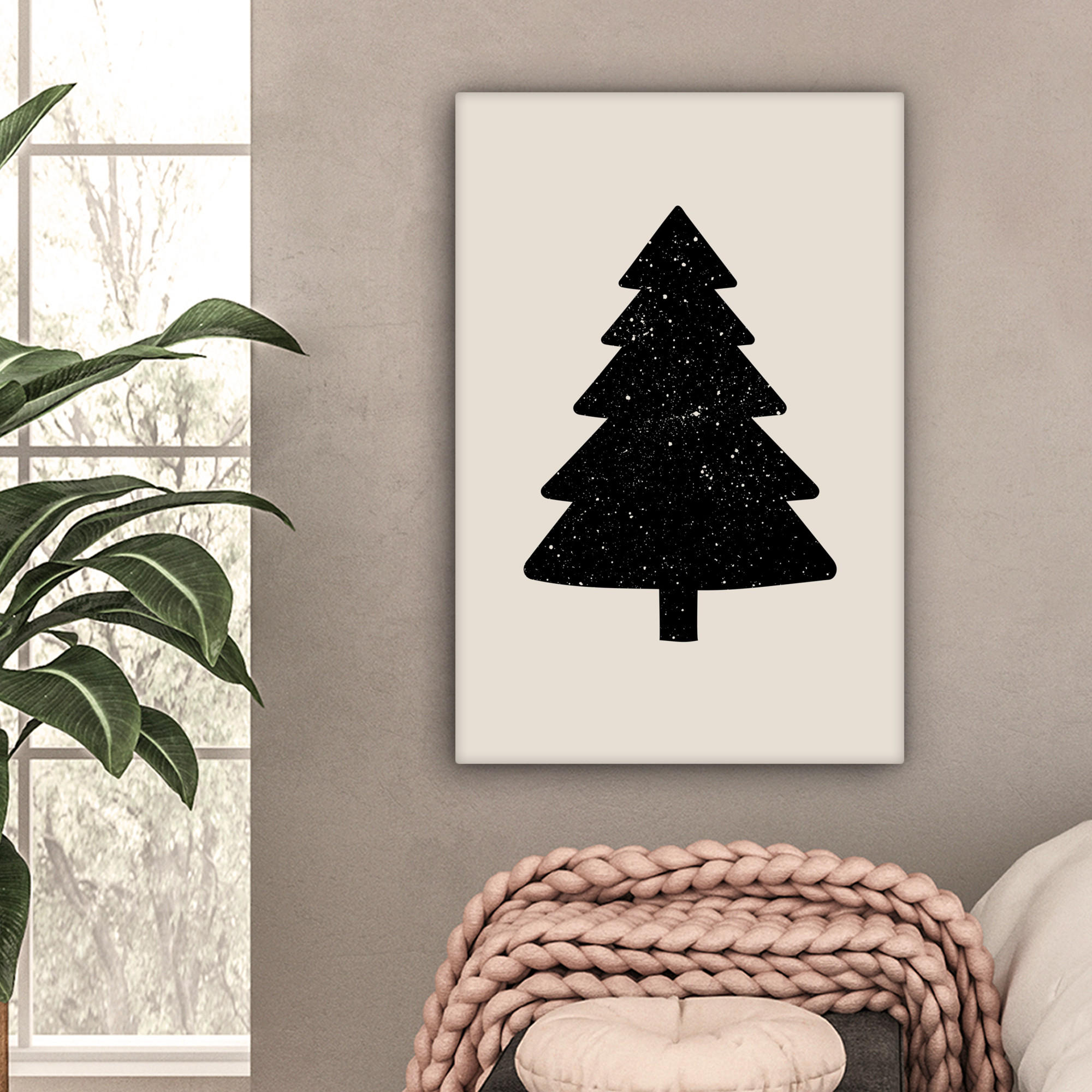 LEINWANDBILD Weihnachtsbaum - Schwarz - Urlaub - Beige 40x60 cm - Schwarz, Textil (40/60cm) - MuchoWow