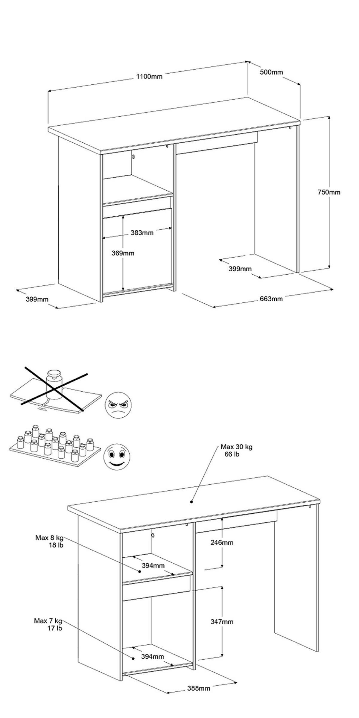 KINDERZIMMER Set 2-tlg. mit Schreibtisch und Hochbett 90 x 200 - Weiß, Holz/Holzwerkstoff (90/104/200cm) - Parisot Meuble