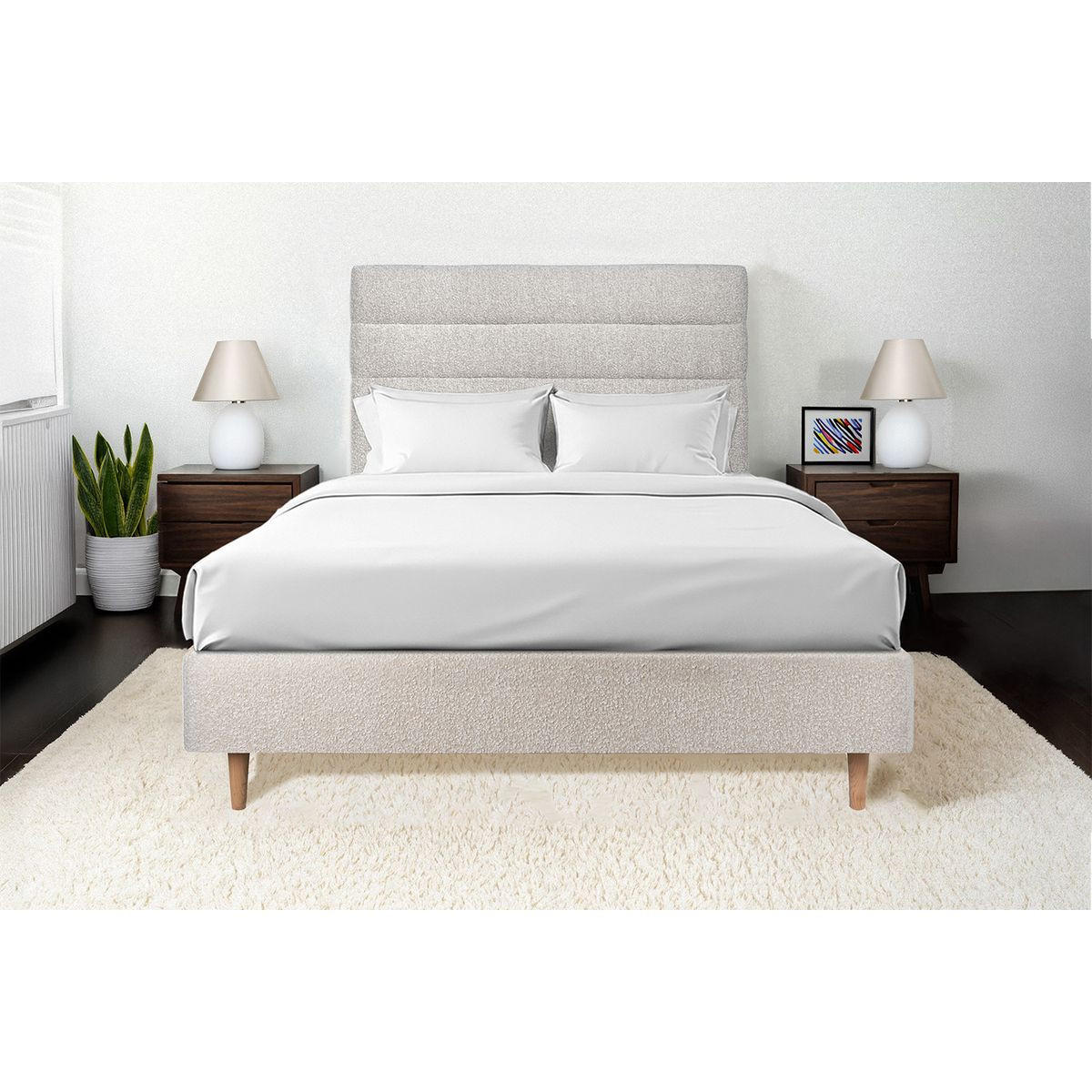 KOPFTEIL Modell Linien – Hellbeiger Bouclé-Stoff 180 cm - Beige, Karton/Holz (180/120/10cm) - Sommeil de Plomb