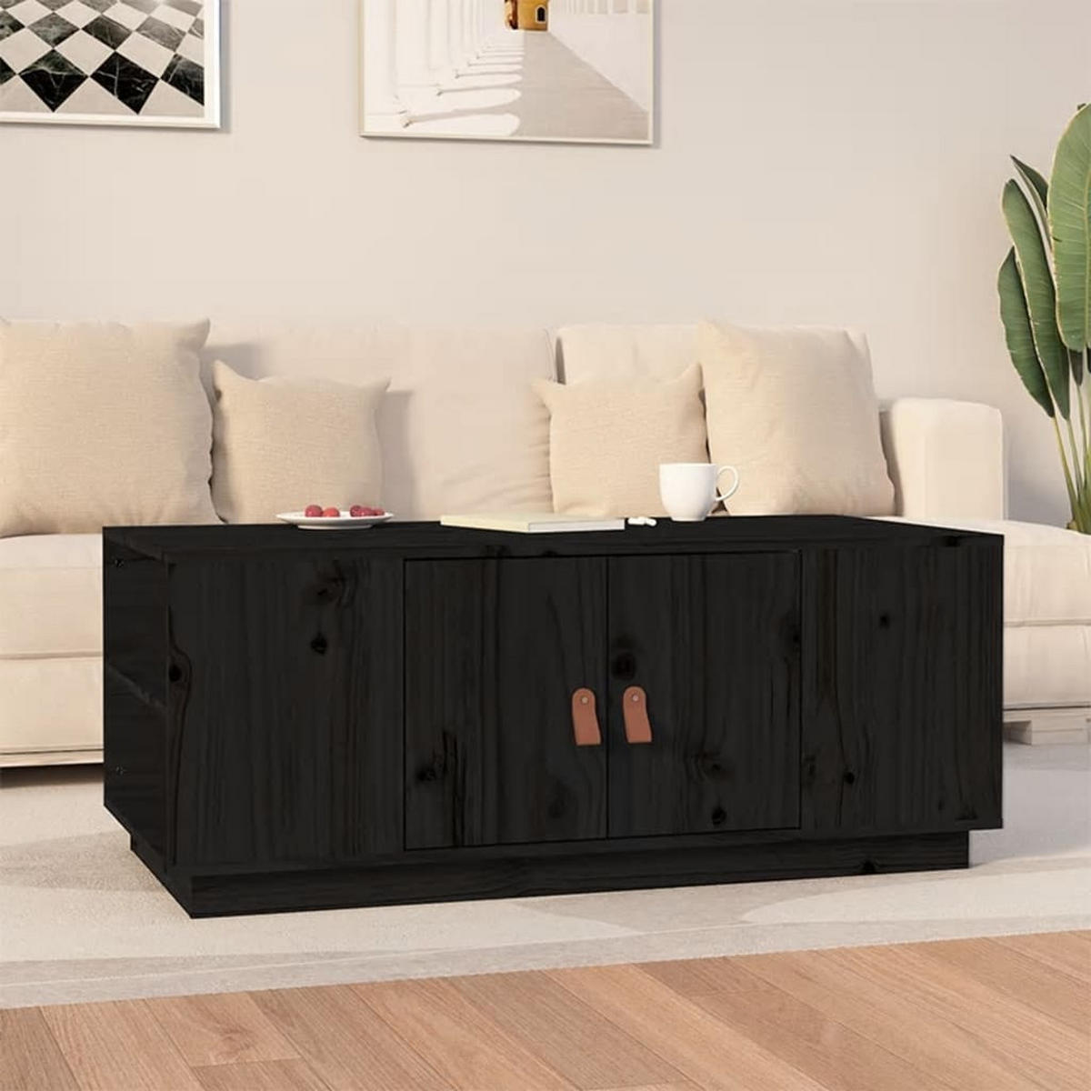 COUCHTISCH Schwarz 100x50x41 cm Massivholz Kiefer - Schwarz, Holz (100/50/41cm) - furnicato