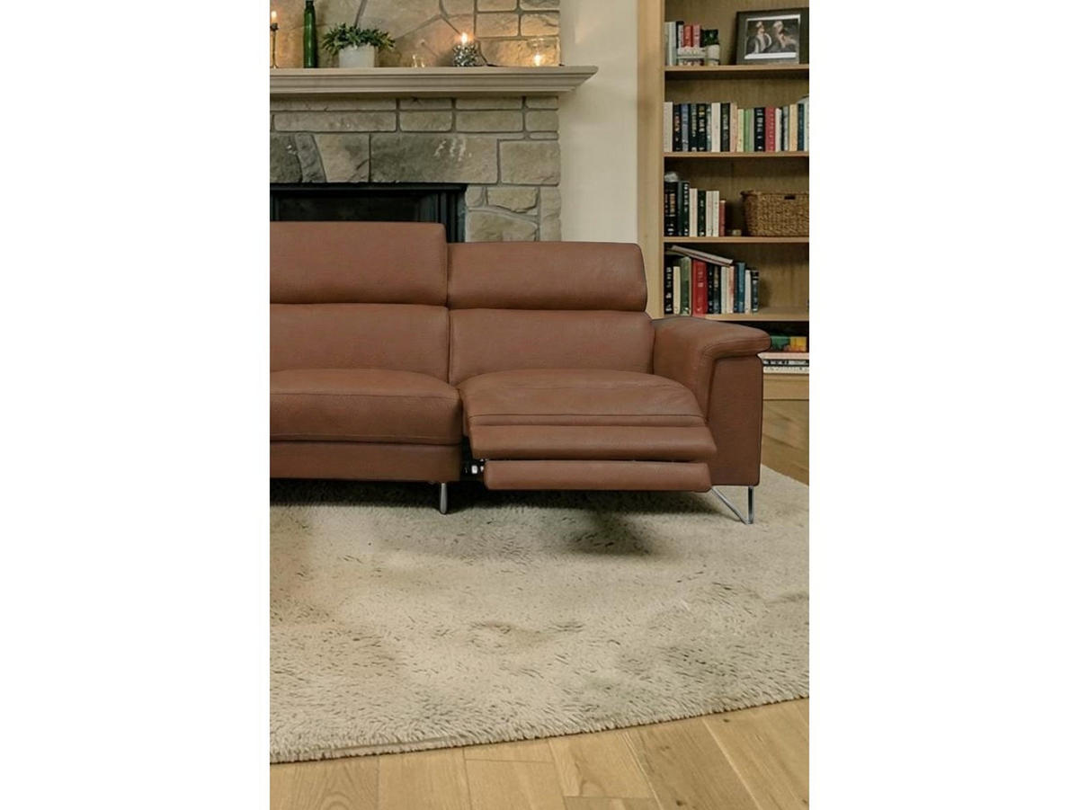 ECKSOFA Antares Echtleder mit 1 x Relaxfunktion Cognacbraun - Cognac, Leder/Metall (276/85/224cm)