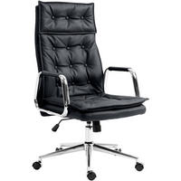 CHEFSESSEL Echtleder Schwarz - Chromfarben/Schwarz, Leder/Metall (60/111/65cm) - CLP