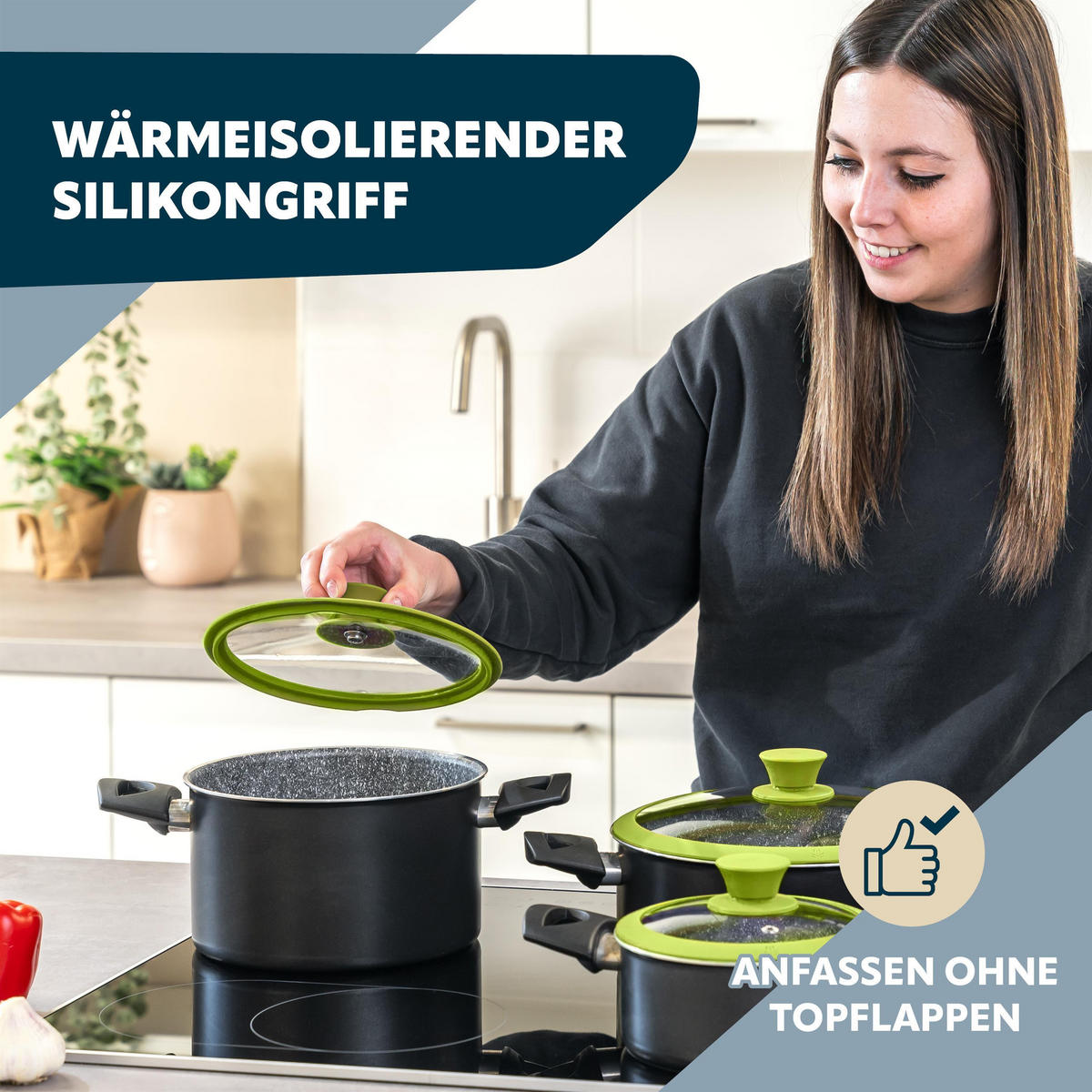 GLASDECKEL mit Silikonrand 20 cm grün - Grün, Glas (20/20/4cm) - bremermann