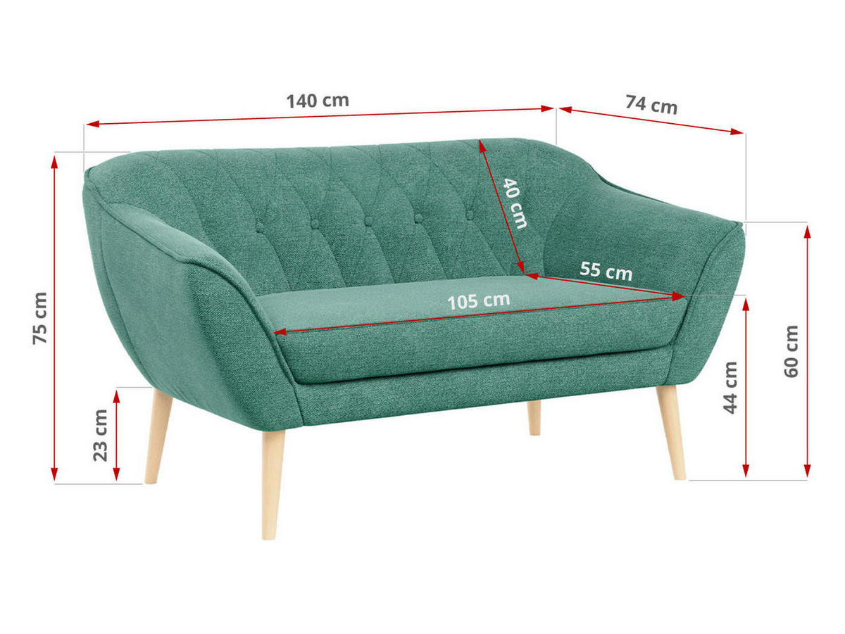 SOFA Pirs 2 Sitzer Strukture Grün - Braun/Grün, Holz/Textil (140/75/74cm) - MKS