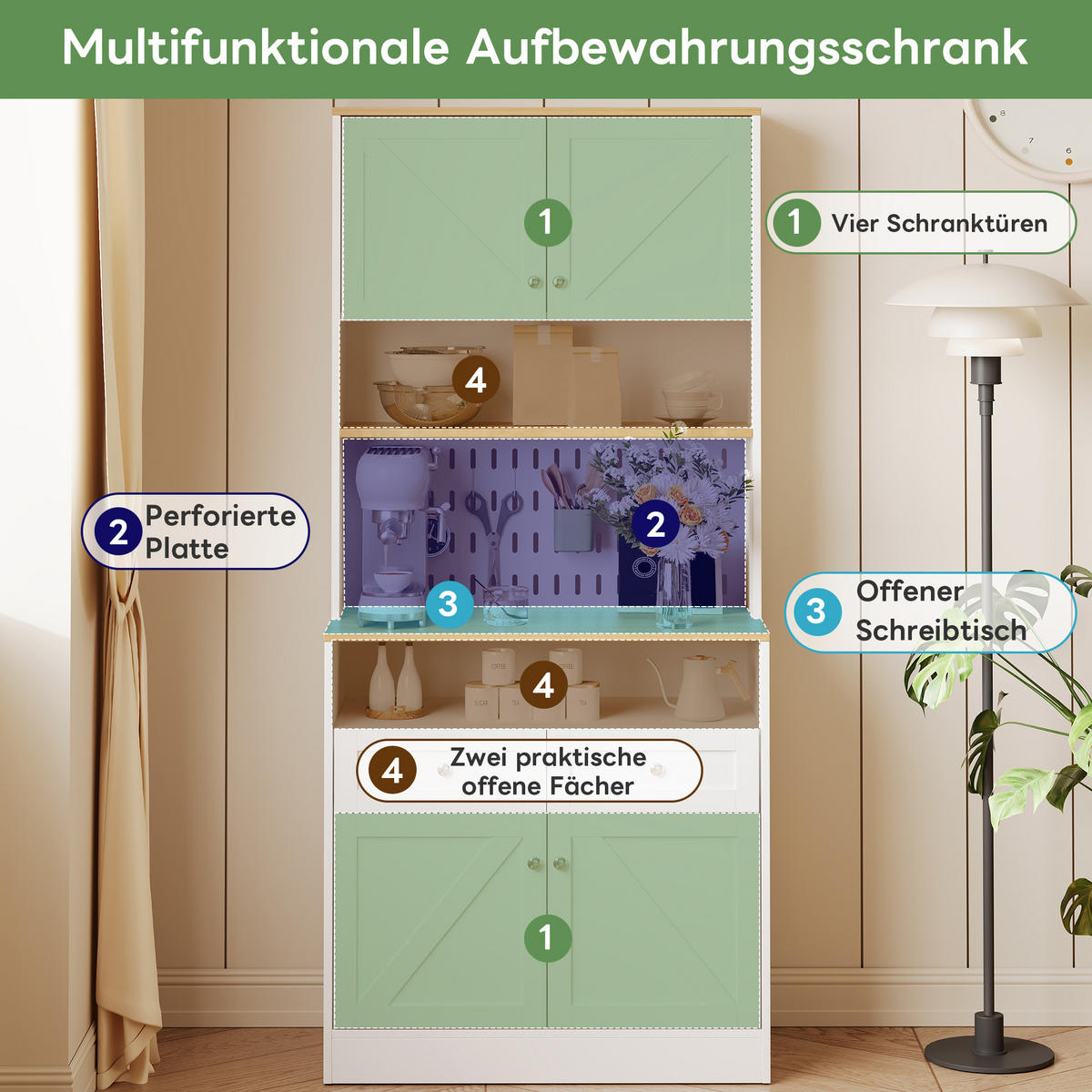 SIDEBOARD 2 Schubladen 4 Türen Weiß Silbergriffe Stauraum - Weiß, Holzwerkstoff (40/175/80cm) - FLIEKS