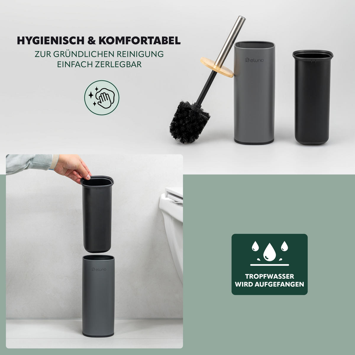 WC-GARNITUR FRAMURA, grau, Metall - Grau, Metall (9.5/37.5/9.5cm) - eluno