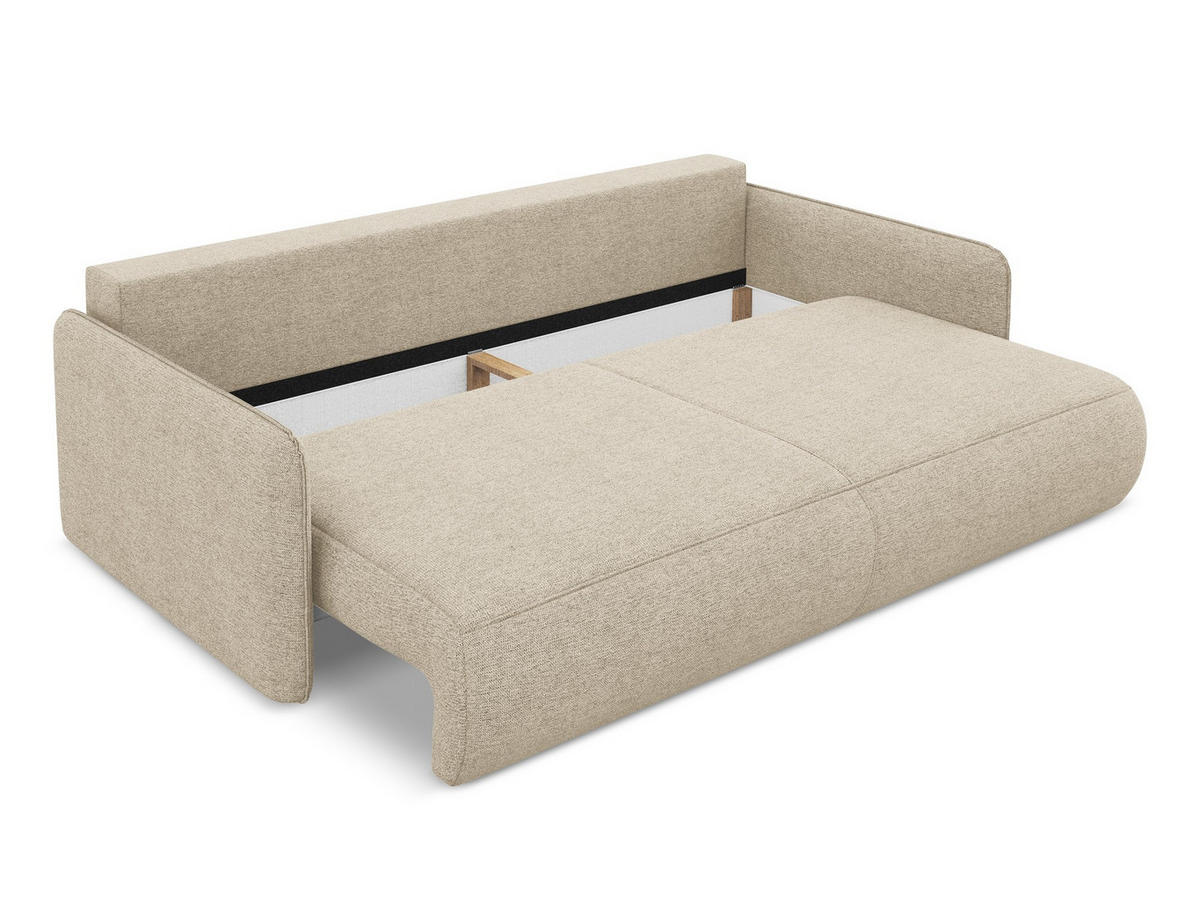 3-SITZER SOFA mit Schlaffunktion Chenille Stoff Beige - Beige/Schwarz, Kunststoff/Textil (216/86/105cm) - Makamii