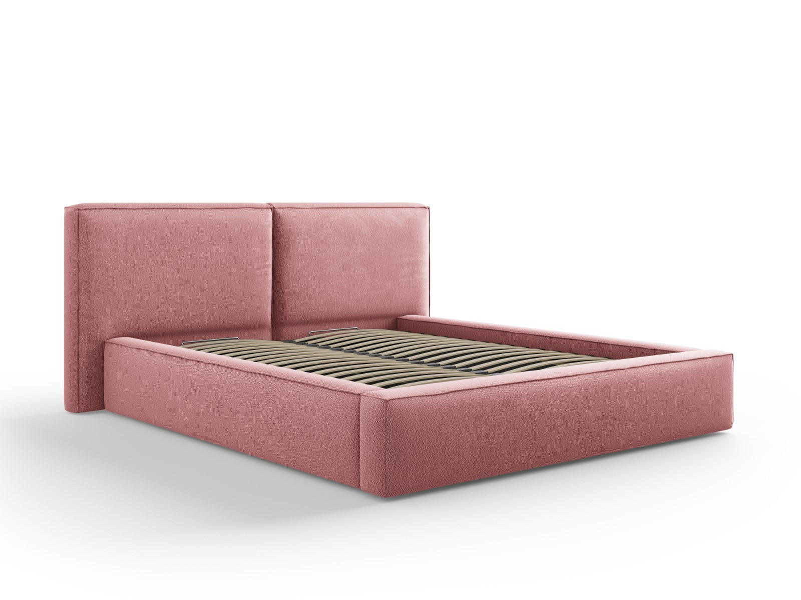 BETT mit Bettkasten und Kopfteil Jodie aus strukturiertem Stoff rosa 160x200cm - Pink, Textil (160/200cm) - Micadoni