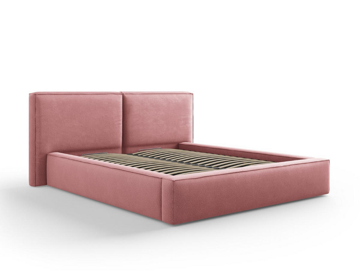 BETT mit Bettkasten und Kopfteil Jodie aus strukturiertem Stoff rosa 160x200cm - Pink, Textil (160/200cm) - Micadoni