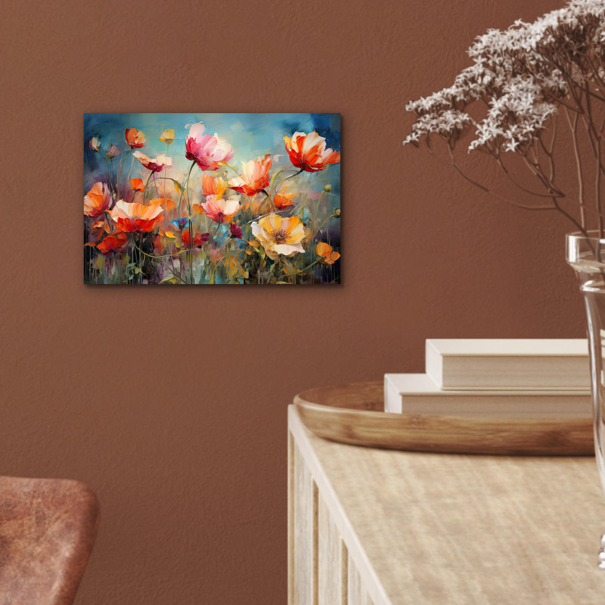 METALLBILD Blumen - Aquarell - Kunst - Botanisch - Natur 30x20 cm - Orange, Metall (30/20cm) - MuchoWow