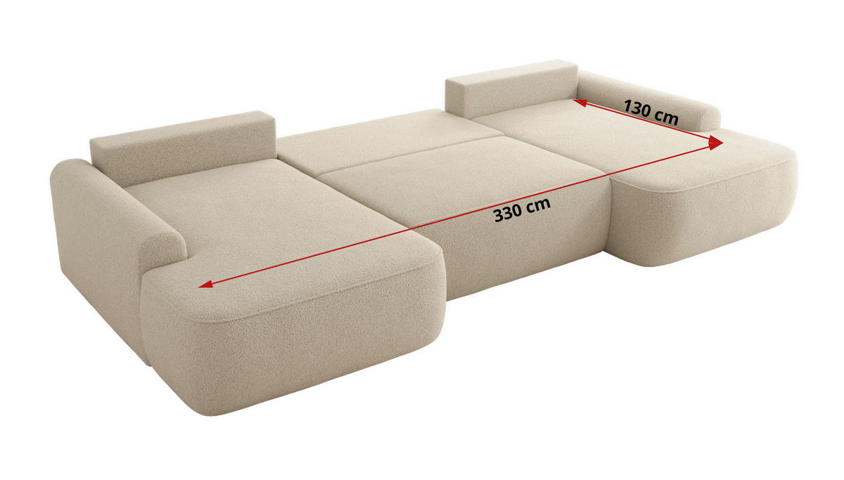 WOHNLANDSCHAFT CUBO U Beige Boucle - Beige/Schwarz, Kunststoff/Textil (370/100/187cm) - MKS