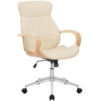 DREHSTUHL Lederlook Natura/Creme - Chromfarben/Eukalyptusholzfarben, Textil/Metall (63/100/68cm) - CLP
