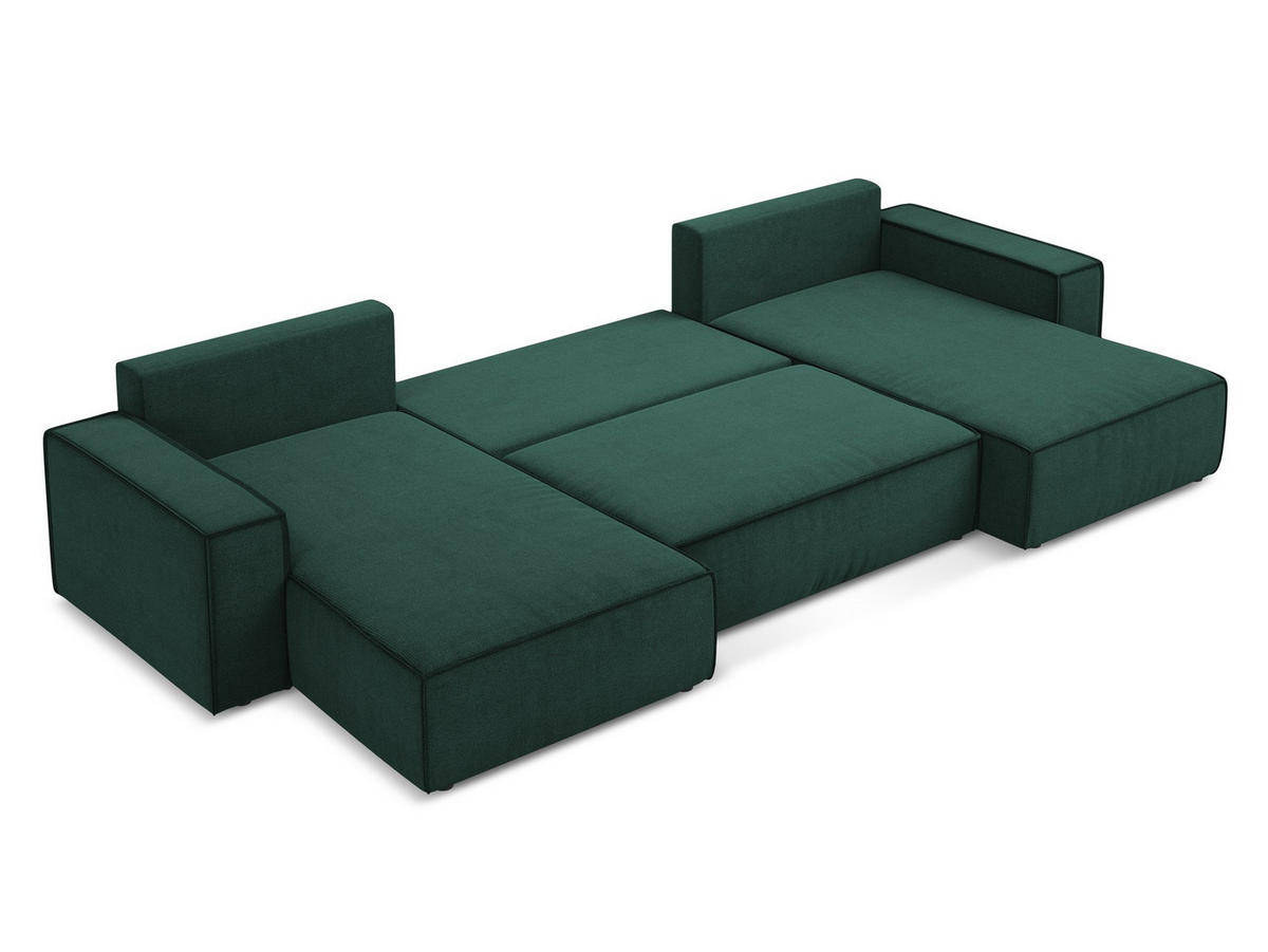 WOHNLANDSCHAFT Strukturstoff Stoff Grün - Dunkelgrün/Schwarz, Kunststoff/Textil (398/82/185cm) - Makamii