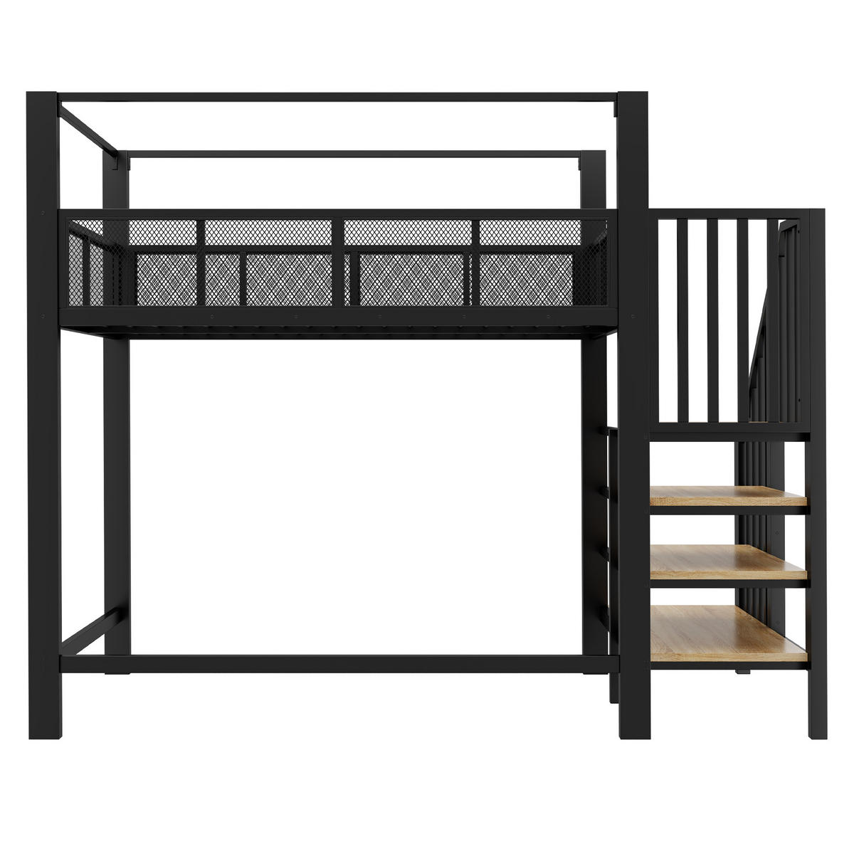HOCHBETT 90/200 cm DE-32603 mit Baldachin und Sicherheitstreppe Schwarz - Schwarz, Metall (90/200cm) - ComfortXL