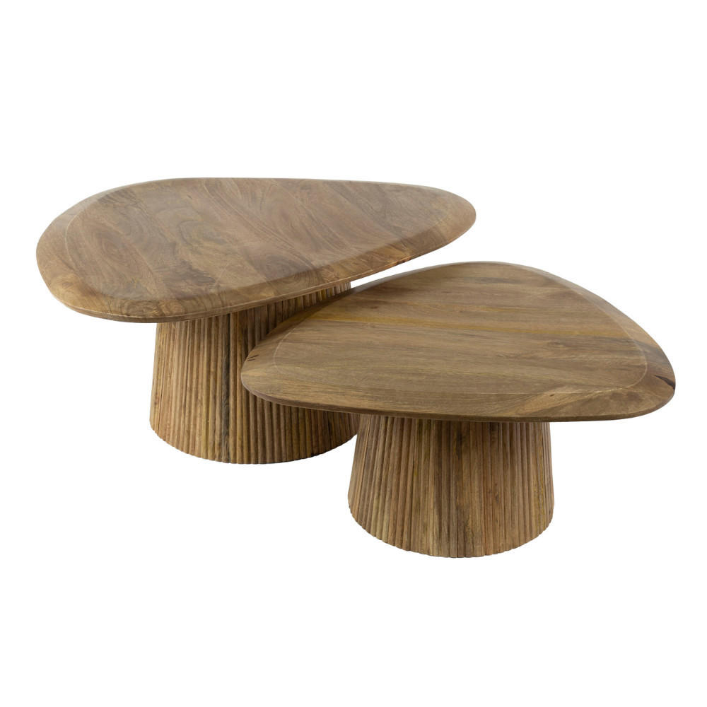 COUCHTISCH-SET TOVA SAND Organische Dreiecks-Tische mit Säulenfuß - Sandfarben, Holz (72/93/43cm) - alesvelt
