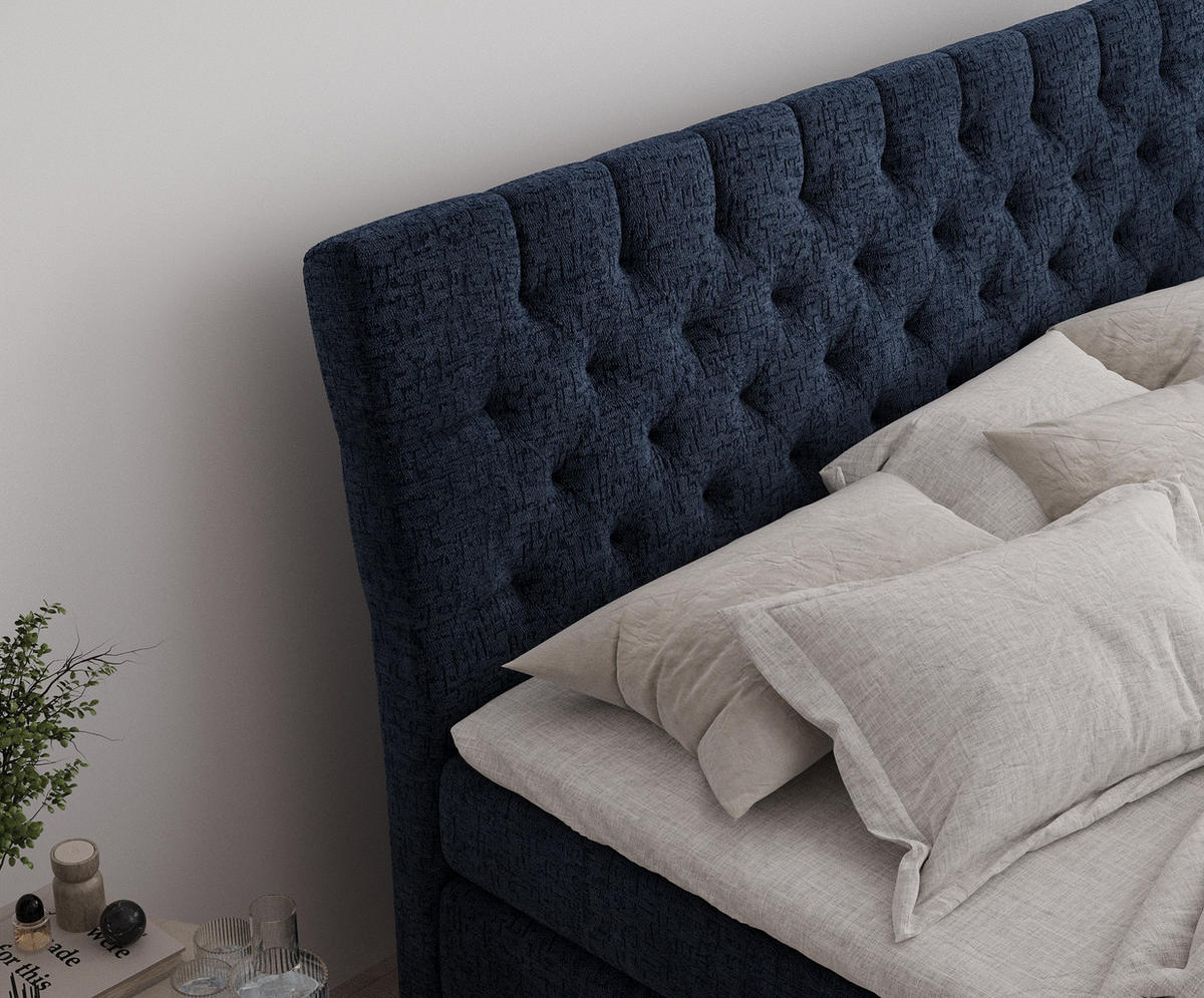 BOXSPRINGBETT Seraphine Marineblau 180/200 cm - Schwarz/Dunkelblau, Holz/Holzwerkstoff (180/200cm) - Maison de Reve