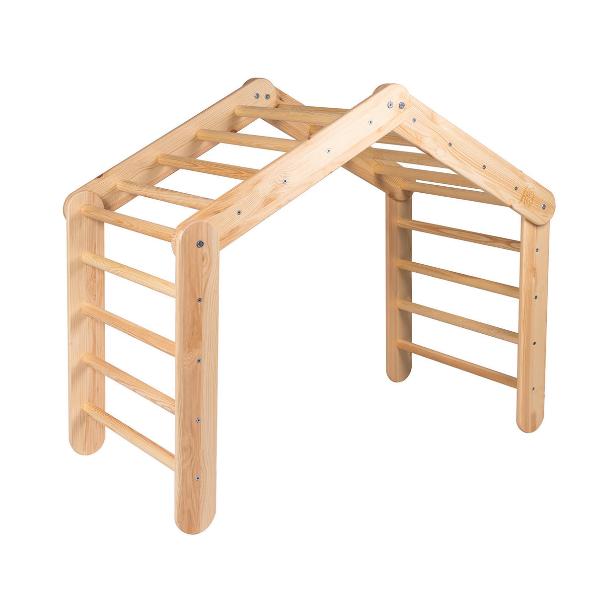 KLETTERDREIECK Großes Haus für Kinder mit Rosa Dach, Zarter Stoff, Montessori, Natur - Rosa/Naturfarben, Holz (112/94/61cm) - MeowBaby