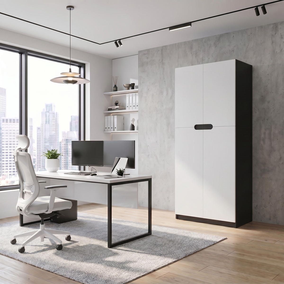 BÜROSCHRANK Logan Fronten in Weiß matt - Weiß, Holzwerkstoff (82/184/37cm) - Vladon