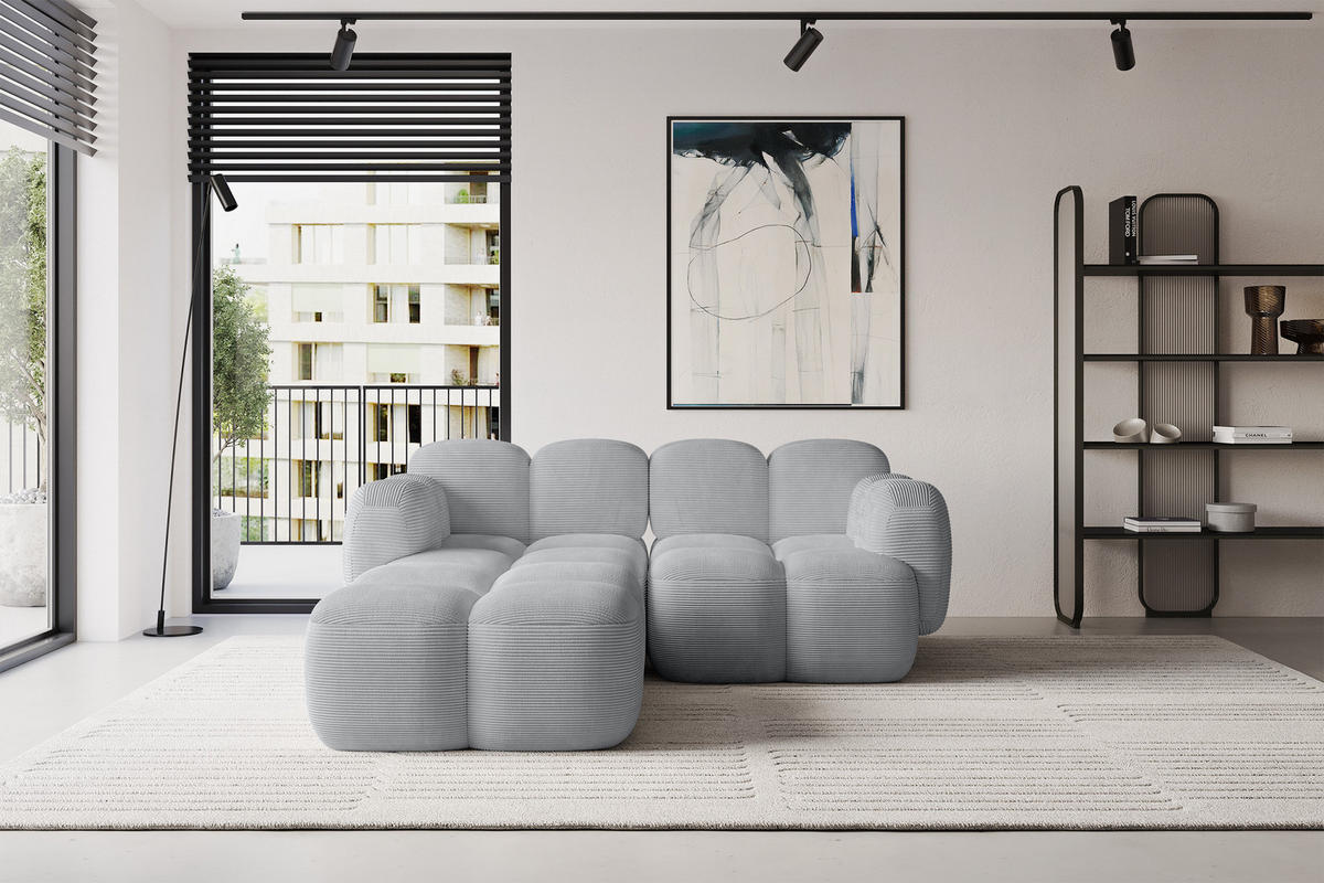 ECKSOFA modulares Sofa Links Miko-L1 214x205x75 Grau Cord - Anthrazit/Schwarz, Holzwerkstoff/Kunststoff (214/205cm) - ALTDECOR