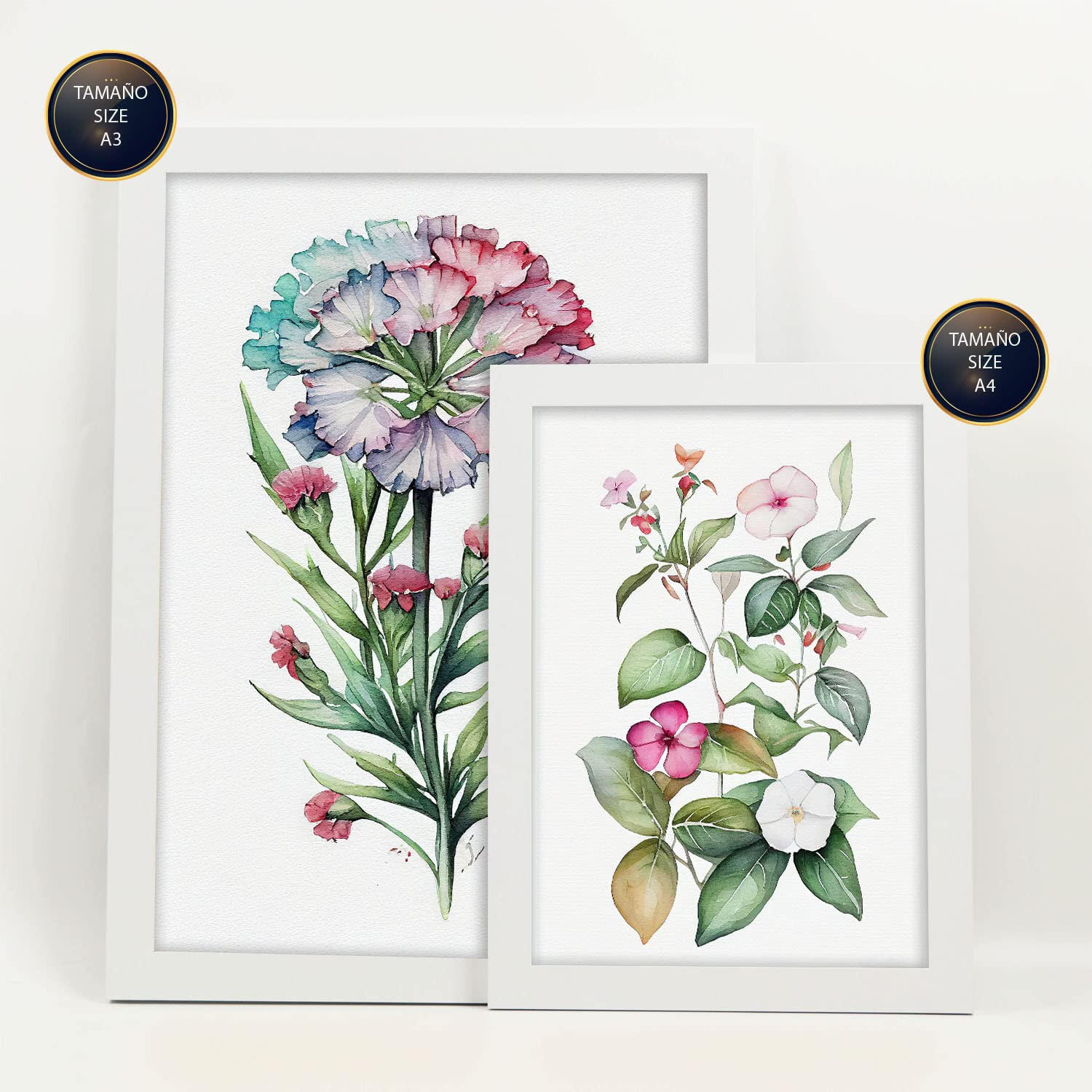POSTER Set Mit 6 Hibiskus Vollfarbige Natur Und Botanikdrucke Mit Blumenmotiven Auf Reinweißen Hintergründen Innenarchitektur A3 & A4 Weißer Rahmen - Weiß, Papier (29/3cm) - Nacnic