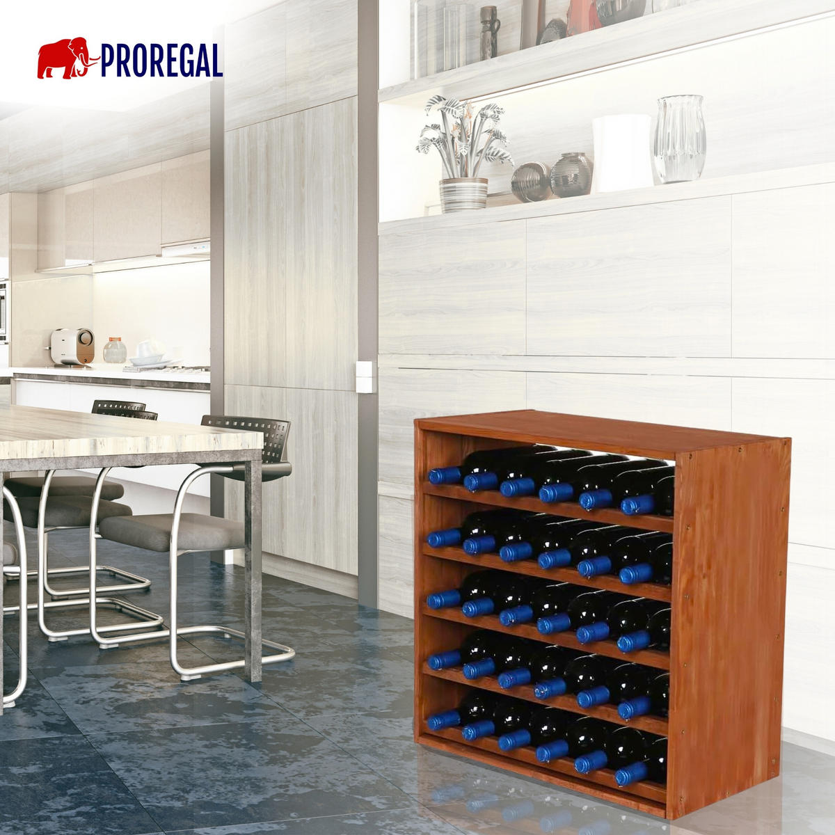 WEINREGAL Vincellar Mod 60x60x30 cm Standard Modul Für 30 Flaschen Massives Kiefernholz Braun Geölt - Braun, Holz (60/60/30cm) - PROREGAL