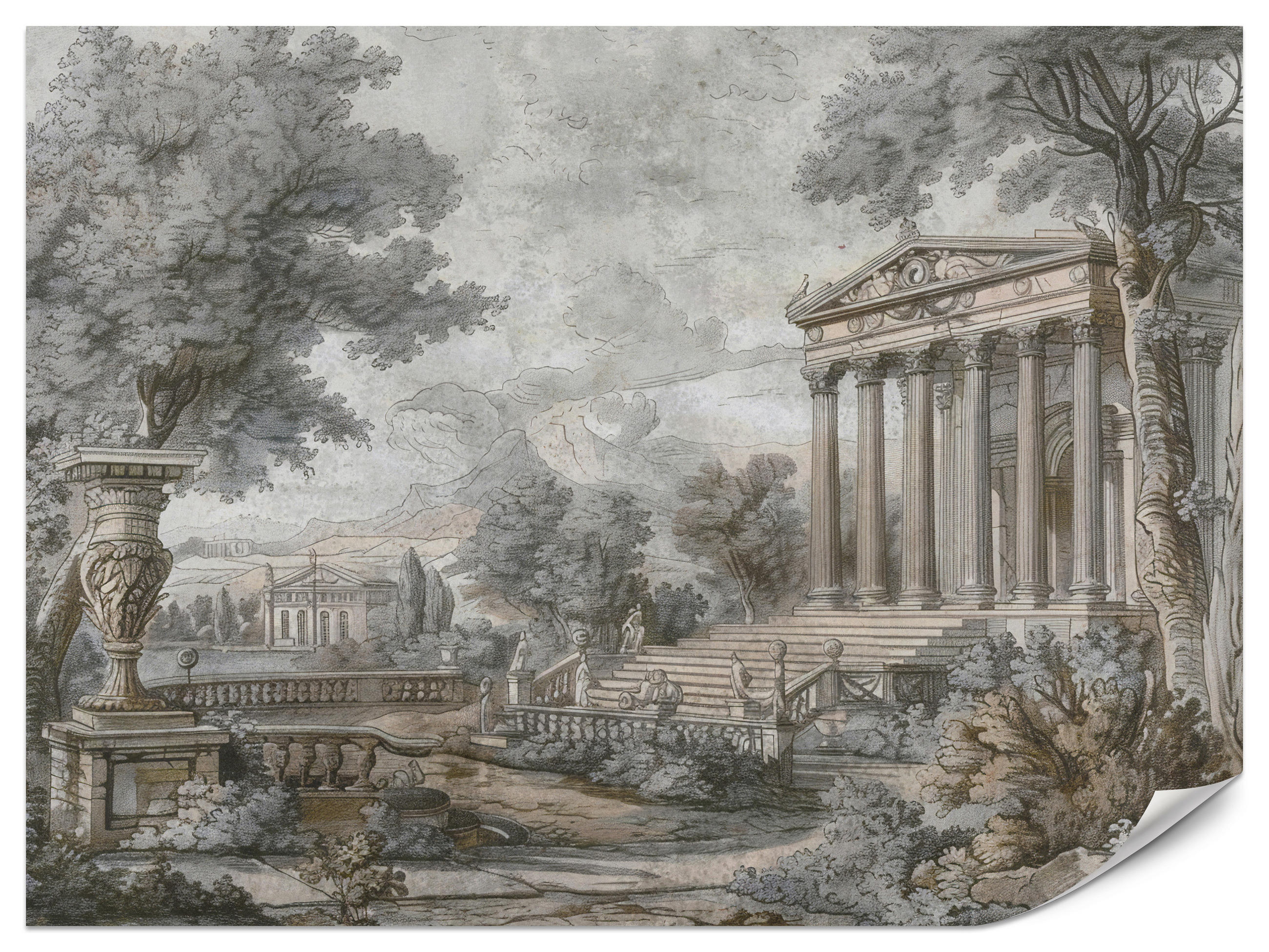 FOTOTAPETE Antike Architektur Bäume Landschaft 350x256 - Beige/Violett, Papier (350/256cm) - Muralo