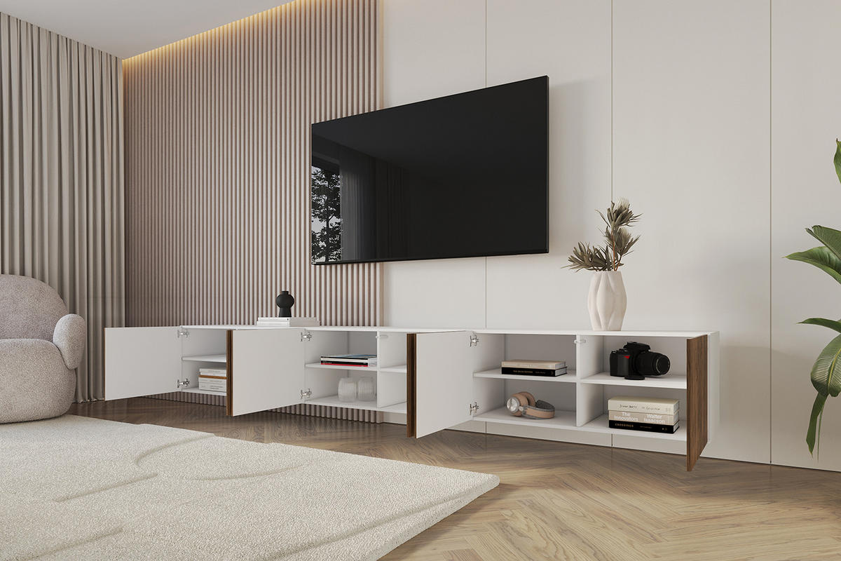 LOWBOARD NOA-2-W 3x100x40x41 cm - Weiß / Katania - Eiche Wotan, Holzwerkstoff (300/40/41cm) - ALTDECOR