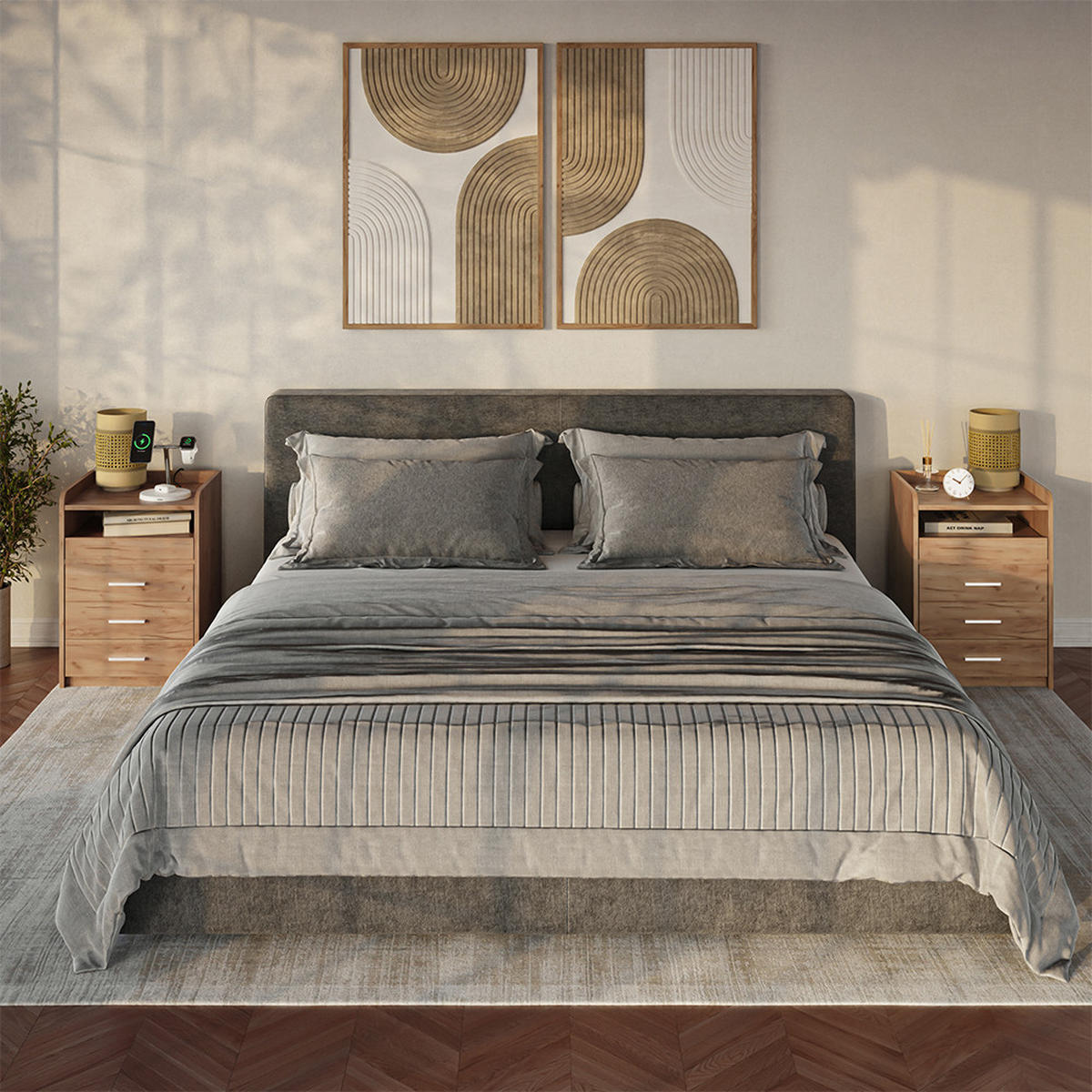 NACHTTISCH Edis Goldkraft Eiche 45 x 64 cm mit 3 Schubladen - Honigeiche, Holzwerkstoff (45/64/40cm) - Vicco