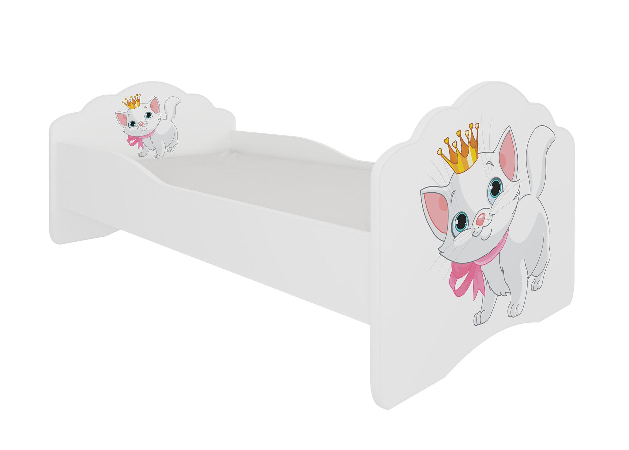 KINDERBETT Casimo weiß / Motiv Katze 88 / 164 / 63cm - Weiß, Holz/Holzwerkstoff (70/140cm) - Feldmann-Wohnen