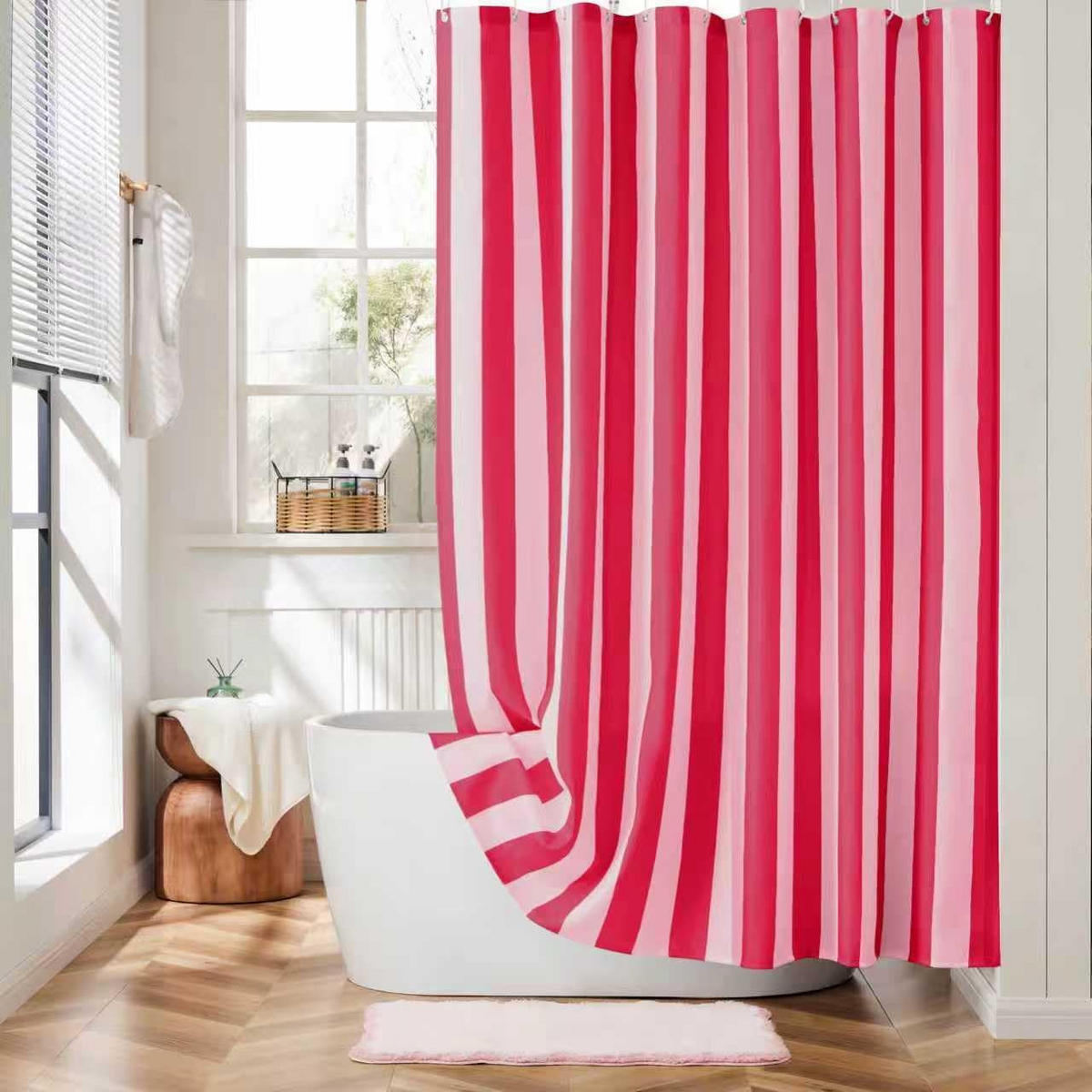 DUSCHVORHANG 180 cm x 180 cm Streifen - Pink, Textil (180/180cm) - Vallsero