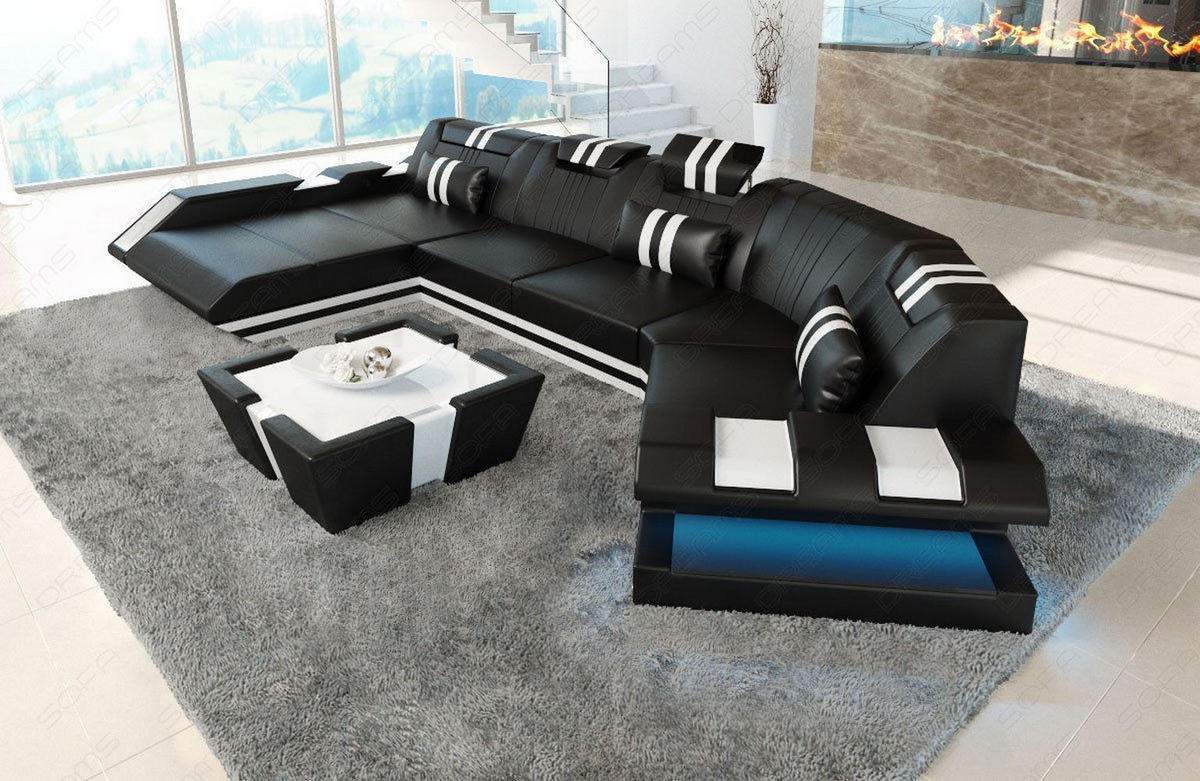 WOHNLANDSCHAFT Apollonia C - Schwarz/Weiß, Leder (420/78/190cm) - Sofa Dreams
