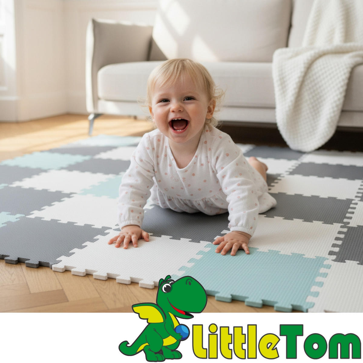 SPIELMATTE ab Null - 270/90/1 cm Puzzlematte Mint/Grau/Weiß - Multicolor, Kunststoff (30/30cm) - Littletom
