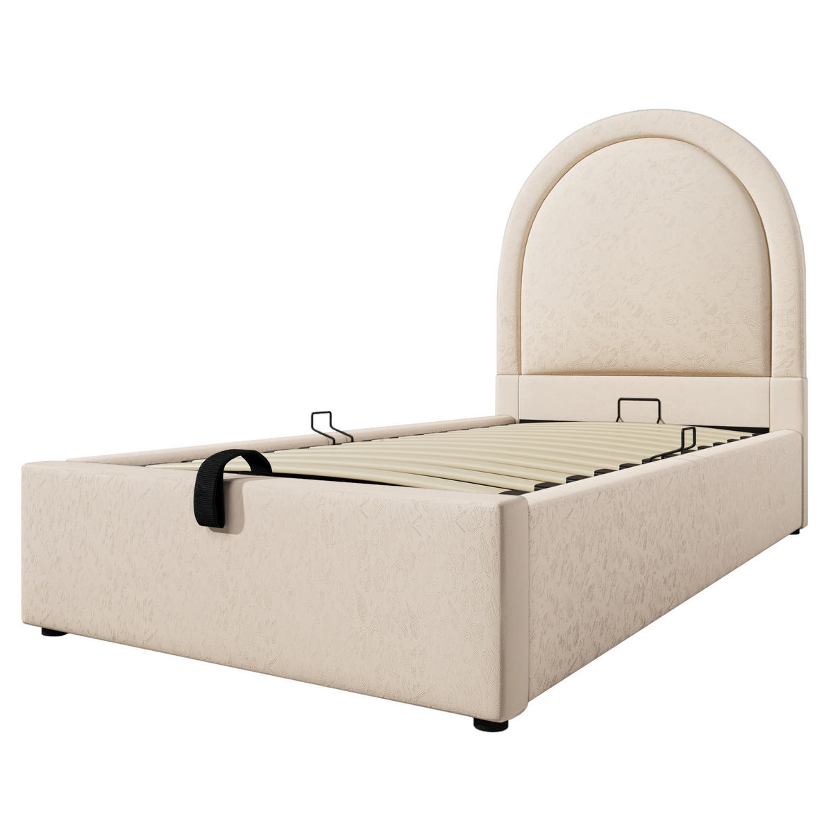 KINDERBETT 90/200 cm Beige aus PU mit Stauraum und hydraulischem Lattenrost - Beige, Kunststoff (90/200cm) - Flora Grace
