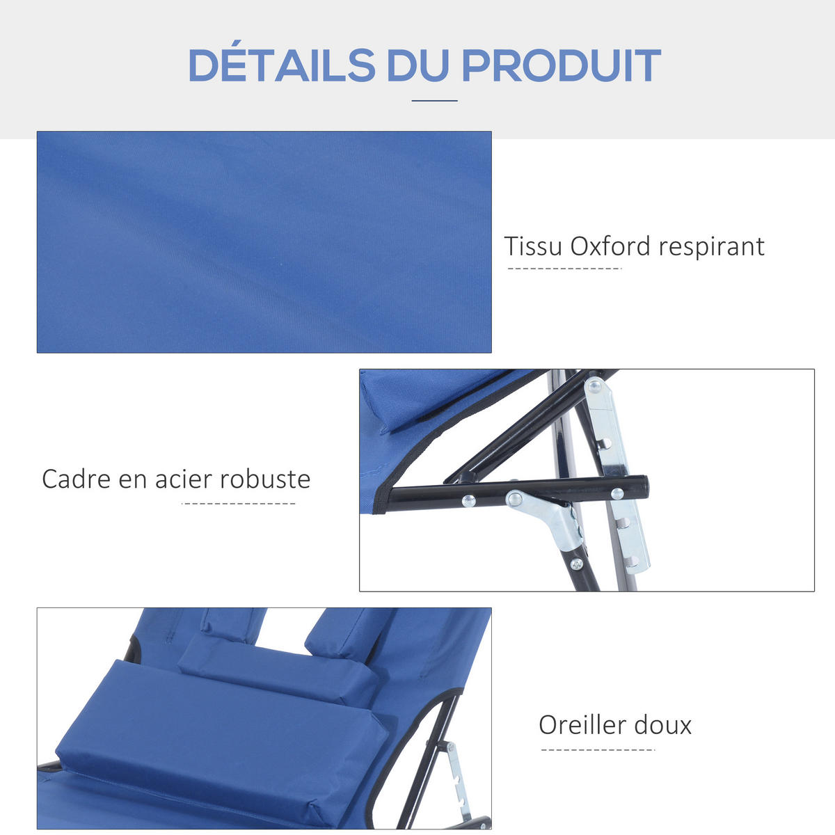 SONNENLIEGE DE-15586 klappbar, 4-fach verstellbar Blau - Blau, Metall (58/36/187cm) - ComfortXL
