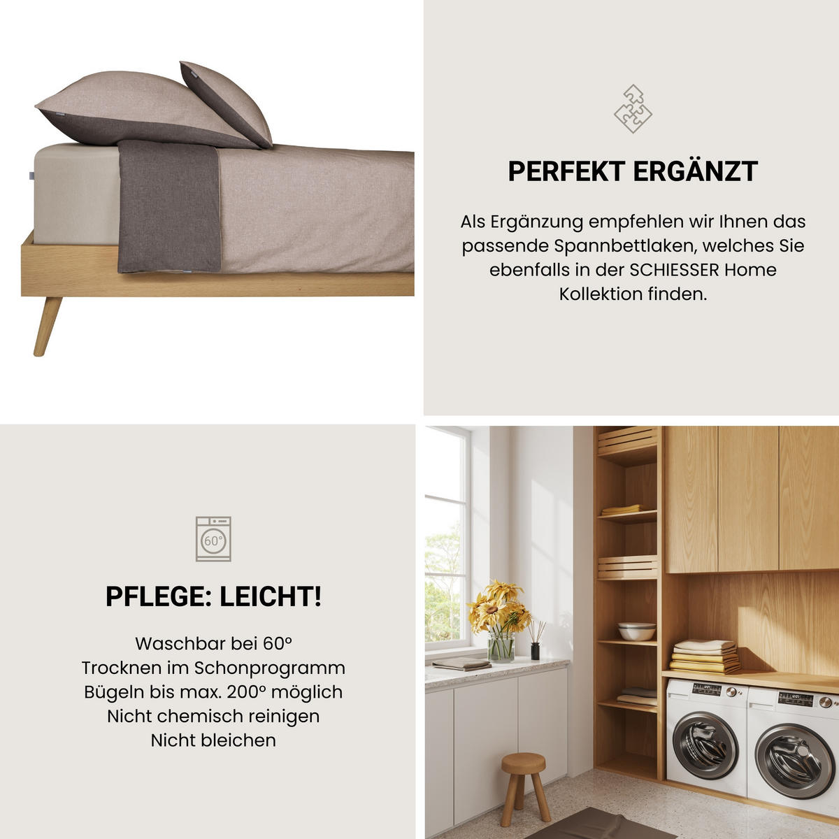 BETTWÄSCHESET Doubleface - Renforcé - 2-teilig - 155 x 220 cm - Taupe-Dunkelgrau - Dunkelgrau, Textil (155/220cm) - SCHIESSER
