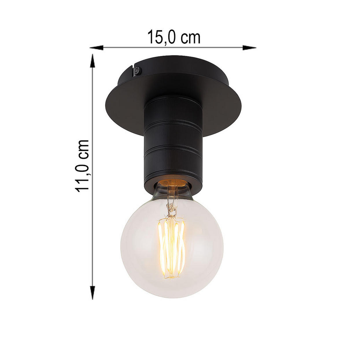 DECKENLEUCHTE Alu Schwarz Rund - Schwarz, Metall (15/15/11cm) - Globo Lighting