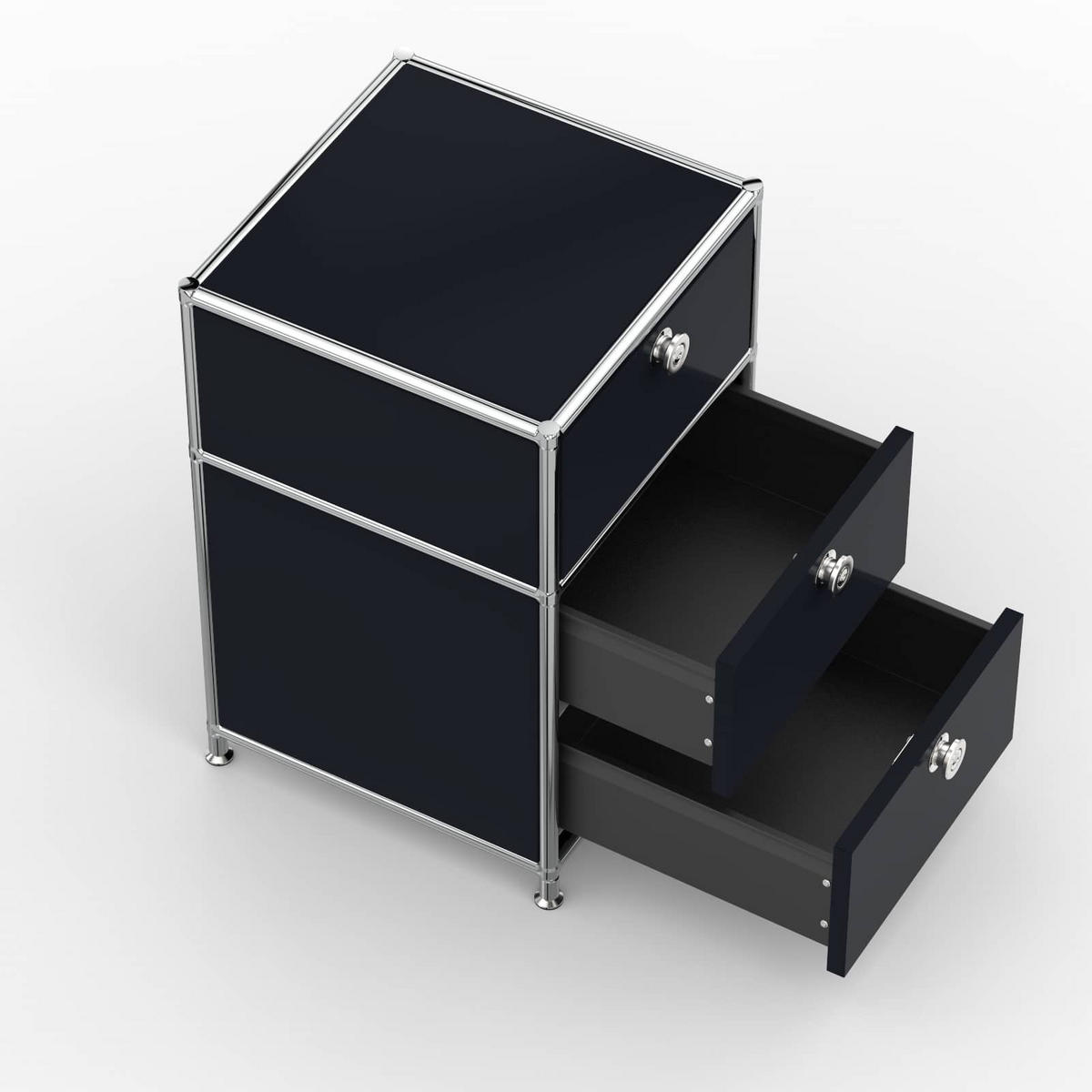 BÜRO-STANDCONTAINER, Metall, 40cm, 1 Schublade + 1 Doppelschublade, Graphitschwarz - Chromfarben/Silberfarben, Metall (40/62.7/39.7cm) - Versee